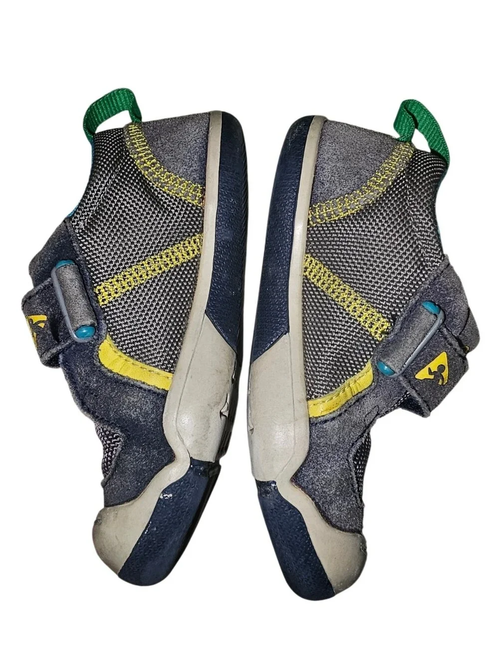 PLAE Gray and Blue Kids Sneakers with Green Heel Tabs